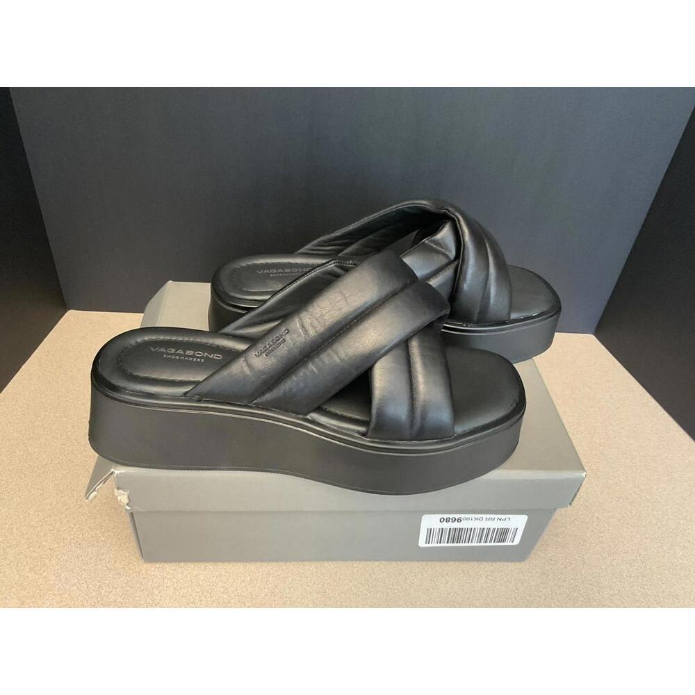 Vagabond Black Padded Cross-Strap Platform Sandals